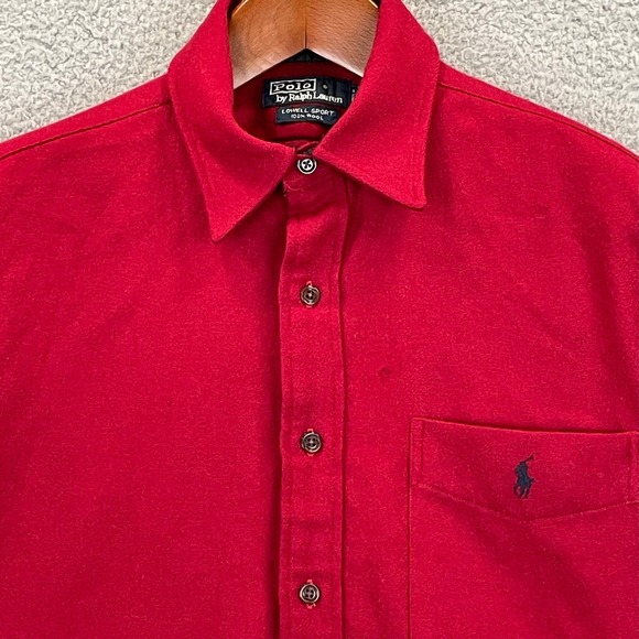 VTG Polo Ralph Lauren Mens Flannel Shirt Large Lowell Sport 100% Wool Button Red - Picture 2 of 9